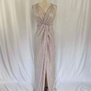 Aidan Mattox Dress Pink Metallic Sleeveless Thigh Slit Long Gown